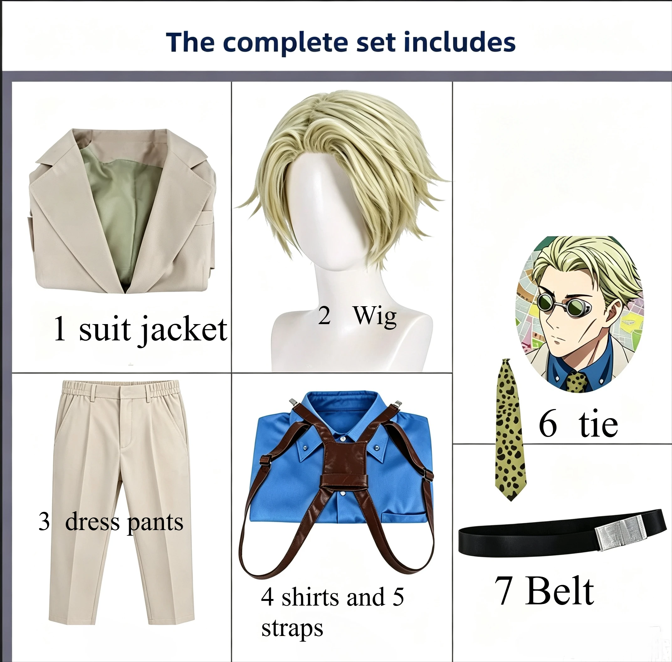 2026Kento Nanami's Costume, Carnival Tie, Wig, Leather Shoes, Halloween Role-playing Stage Performance in Genshin Impact view 2