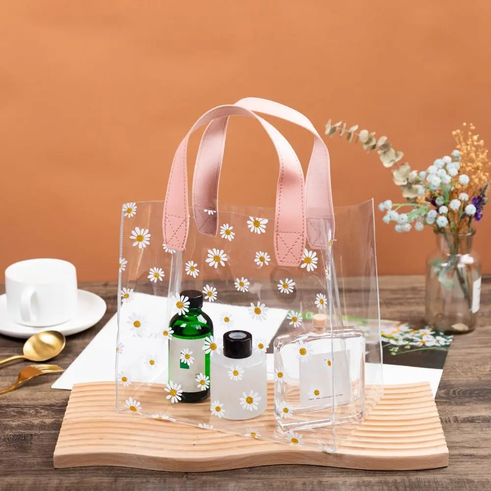 PVC Transparente Daisy Bolsas para Mulheres, Sacos De Compras, Sacos De Maquiagem De Batom, Presentes De Casamento, Sacolas Claras, Sacos Cosméticos