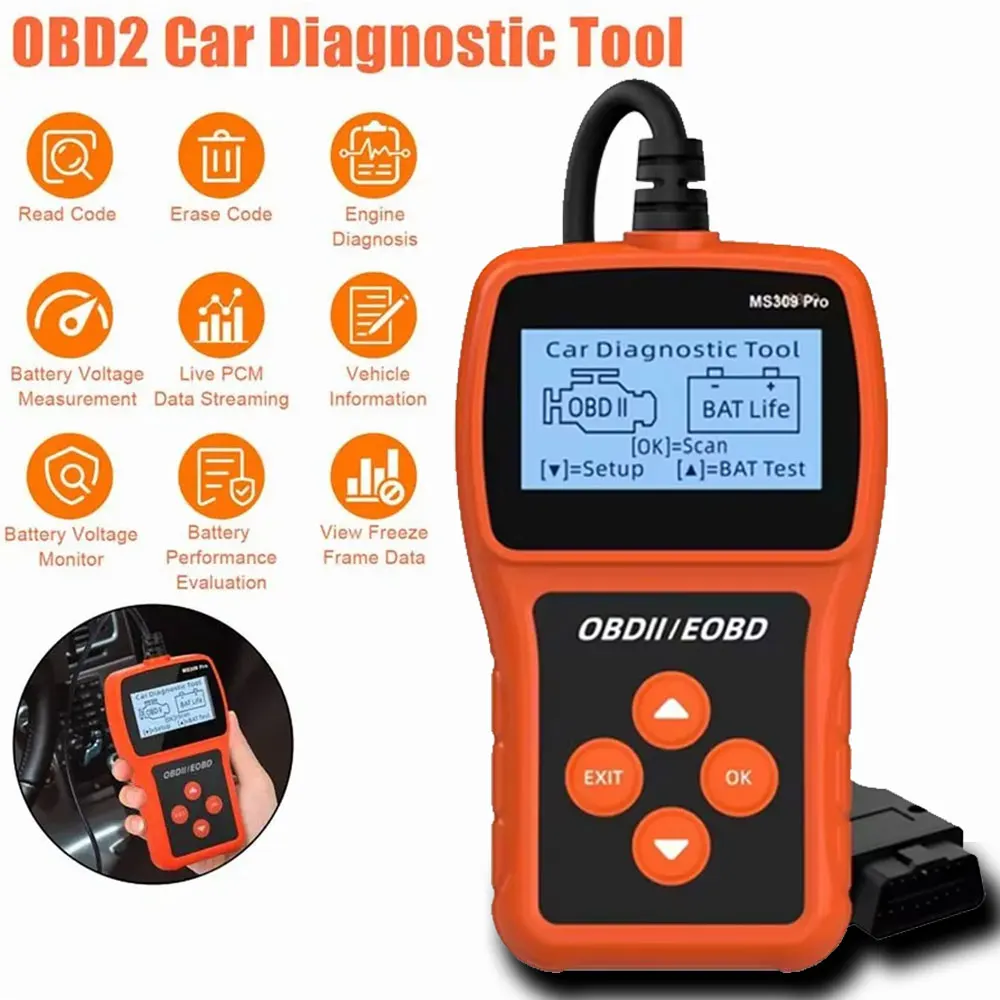 

MS309Pro Автомобильный диагностический инструмент OBDII Детектор неисправностей автомобиля ELM327 Считыватель автомобильных кодов Подходит для диагностики автомобилей и грузовиков