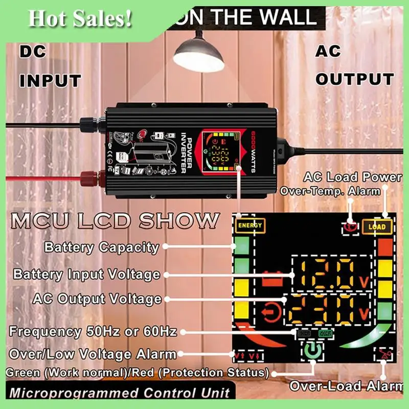 

-A99Z 6000W Car Sine Wave Power Inverter DC To AC 220V Universal Converter, Equipped With Dual USB Outlets For Outdoor Activitie