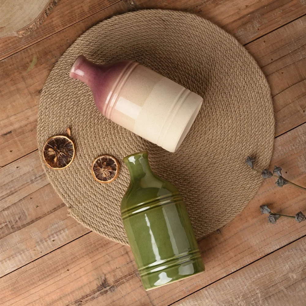 Ceramic Nordic Retro Olive Oil Bottle Light-blocking Bottle Body Metal Pointed Spout Soy Sauce Bottle Kiln-colored