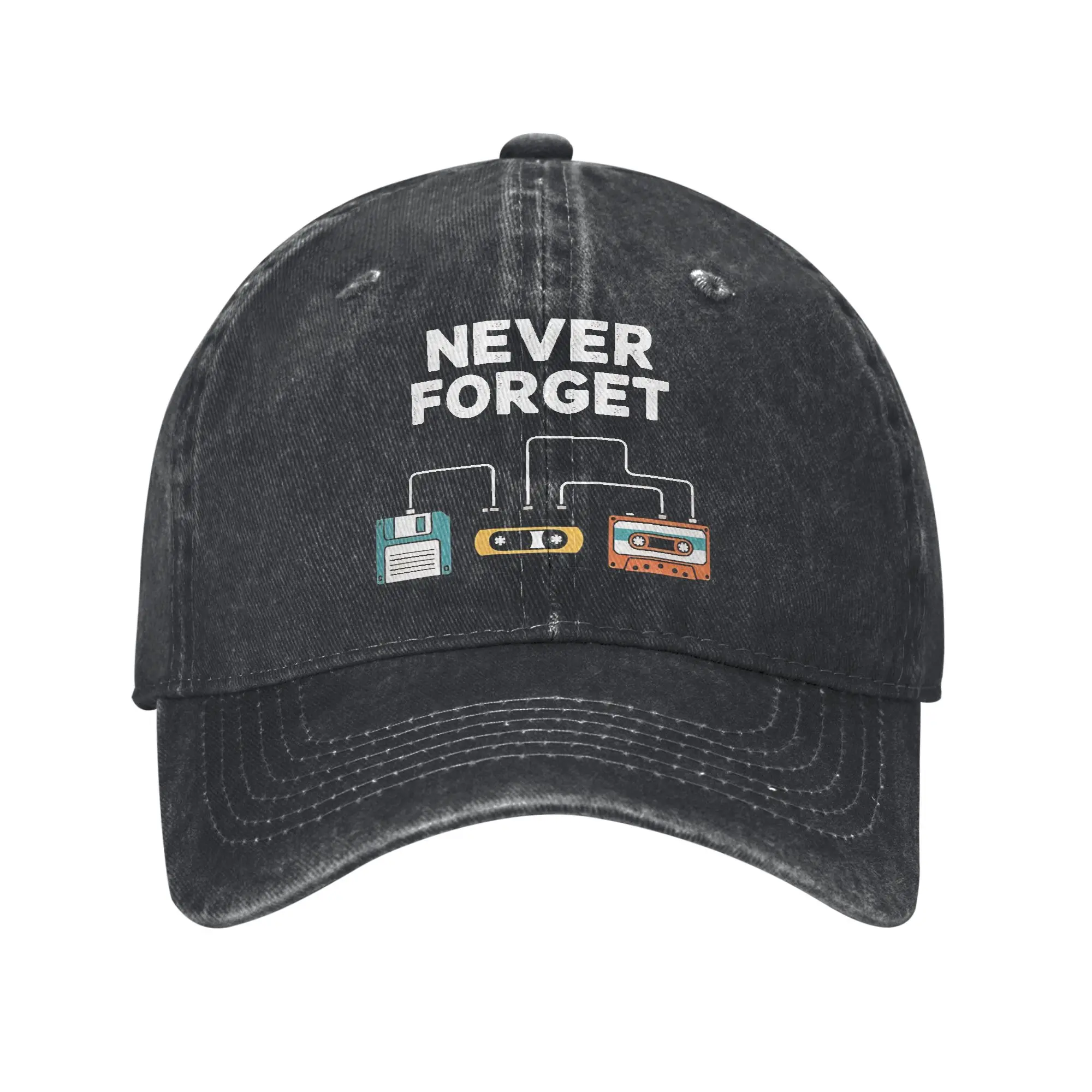 Never Forget VHS Tape Cassette Baseball Cap Retro Distressed Denim  Headwear Unisex Style Outdoor Workouts Adjustable Caps Hat