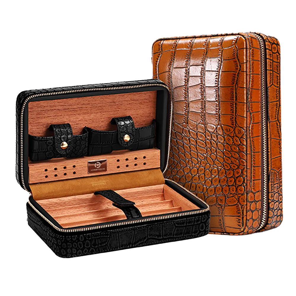 

Portable Cedar Wood Cigar Box, Moisturizing Storage, High-end Gift Leather Case