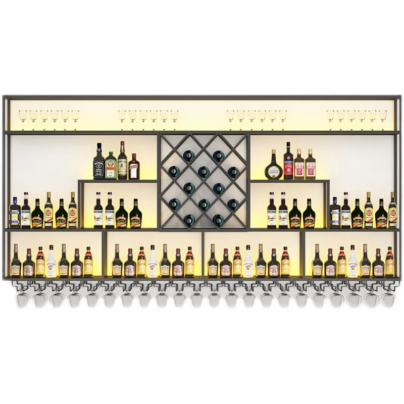 

Lighting wine cabinet with lamp, wrought iron wine rack Internet celebrity restaurant bar wine display