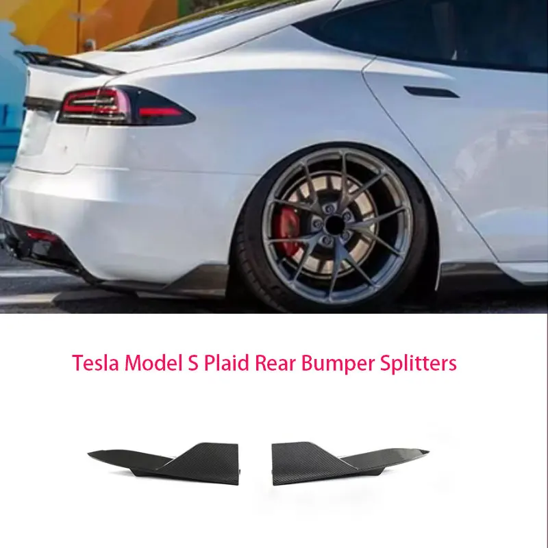 Carbon Fiber Rear Bumper Splitters for Tesla Model S Plaid 2021-2023 Real Carbon Rear Bumper Lip Splitters Diffuser Winglets