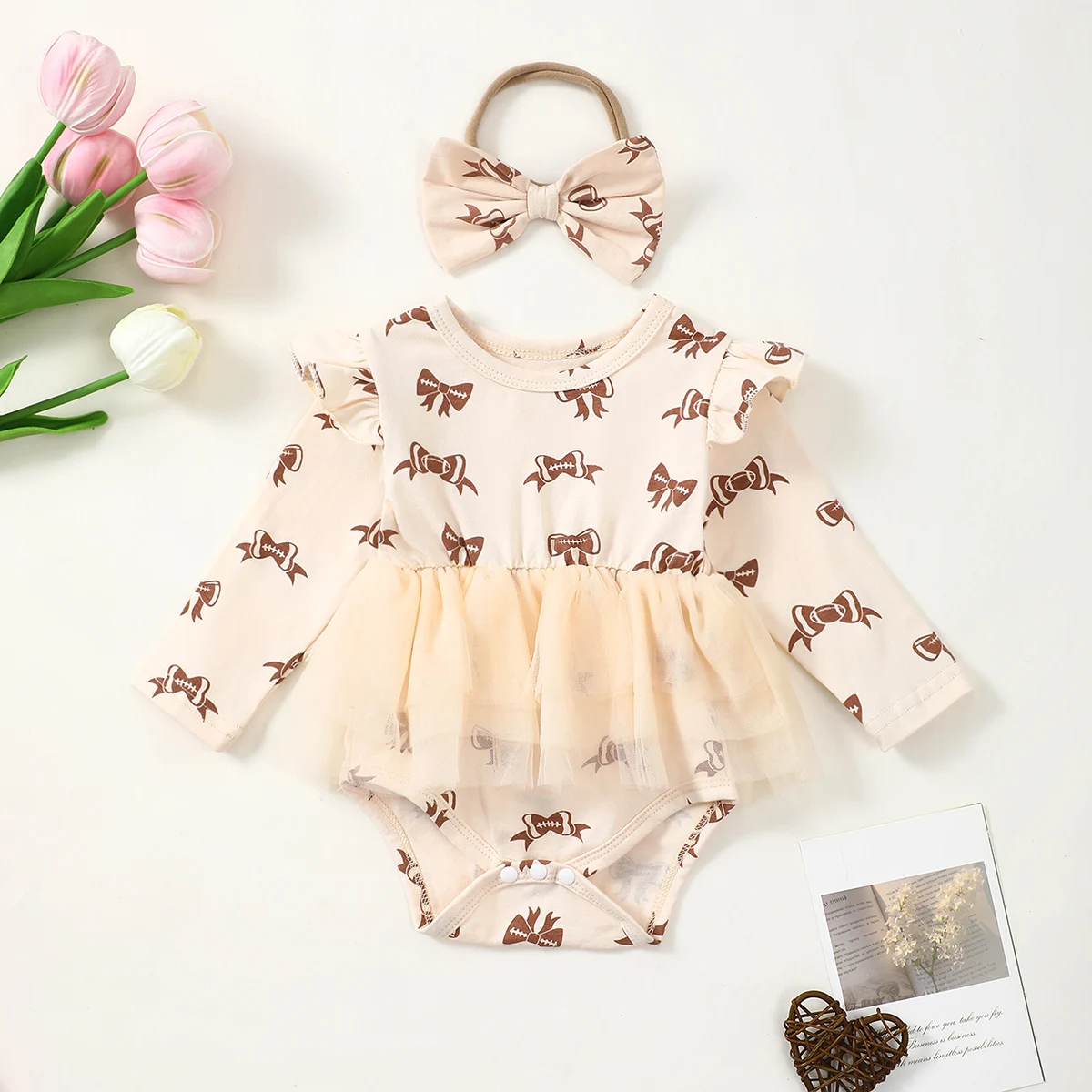 Baby Girl Rugby Pattern Printed Long Sleeve Dress with Headband Infant Clothing Set