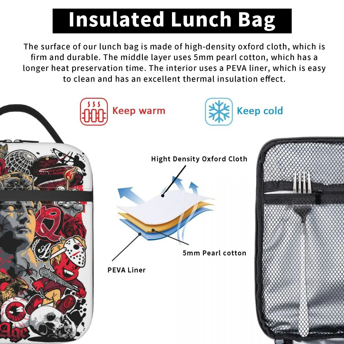 ملكات الحجر العصر الموسيقى الفرقة الغداء حقيبة للجنسين الأمريكية موسيقى الروك علب الاغذية المدرسة حقيبة للحفاظ على البرودة أكسفورد حمل أكياس الغذاء