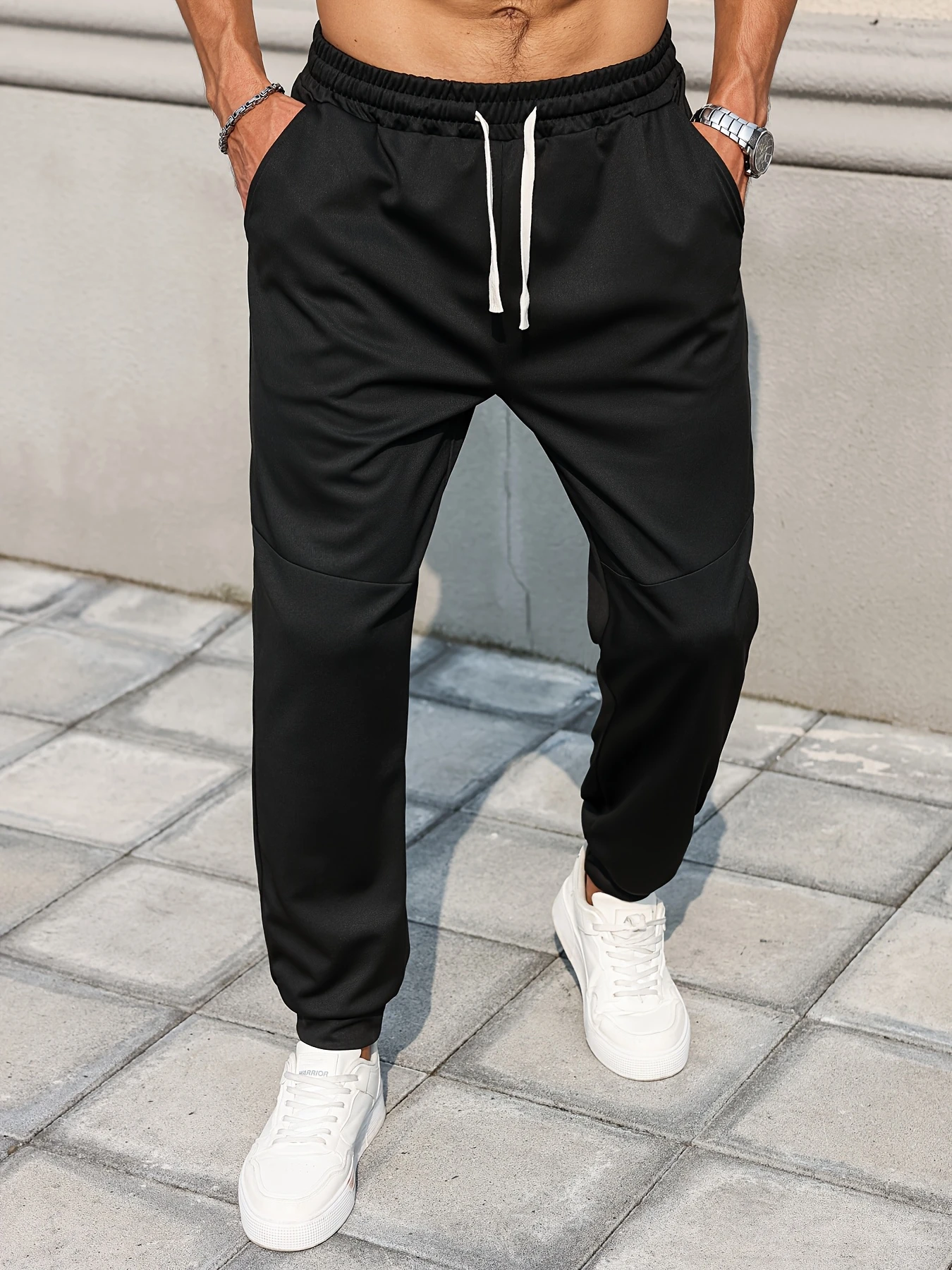 Men'S Spring Summer Casual Knit Trousers, Breathable Solid Color, Elastic Waistband, Ankle-Cinching Athletic Ankle Pants
