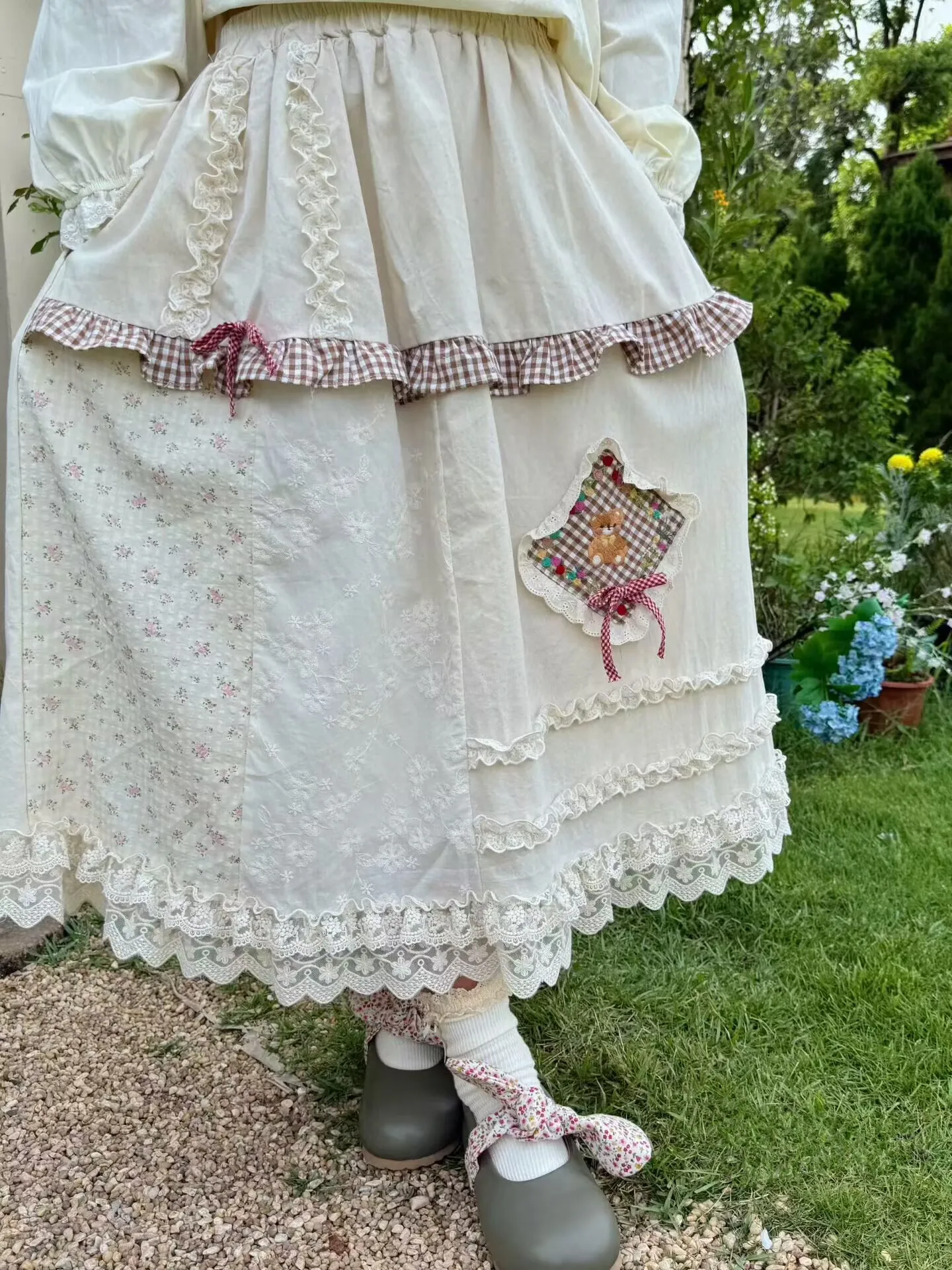 

Винтажные хлопковые длинные юбки с рюшами и вышивкой, женские японские юбки Mori Girl с эластичной резинкой на талии, свободная кавайная юбка-миди Faldas Mujer