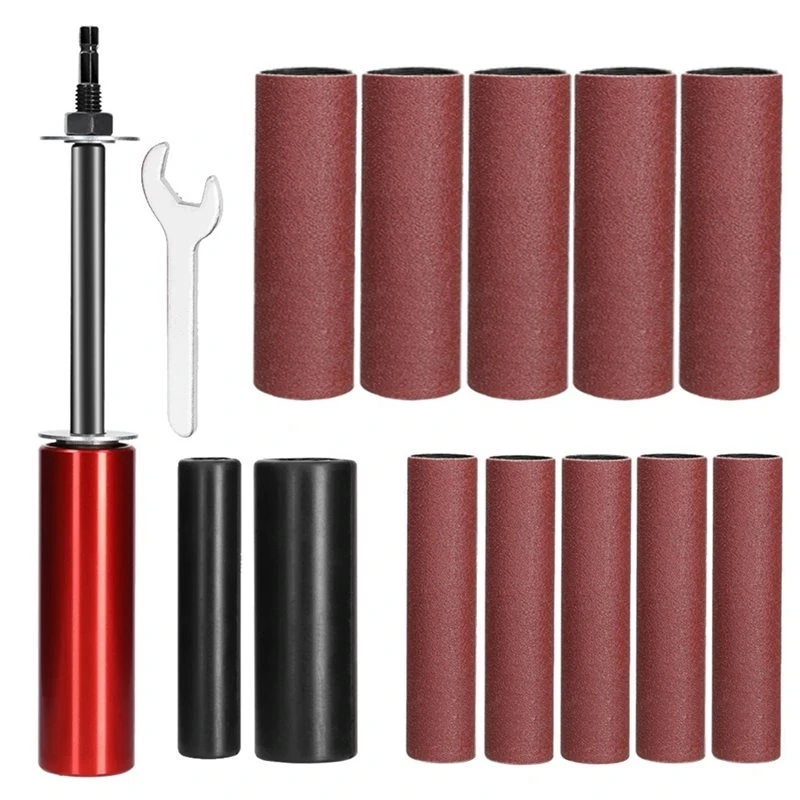 B17C Spindle Sander Adapter For Power Drill, 10 Sandpaper Sleeves With 1.5In Mandrel Drum Kit For Wood& Metal