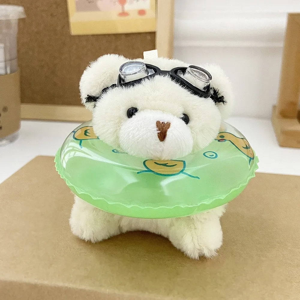 Car Key Chain PVC Swimming Bear Keychain Stuffed Transparent Goggles Animal Pendant Cartoon Duck Printed Plush Bear Key Ring Bag