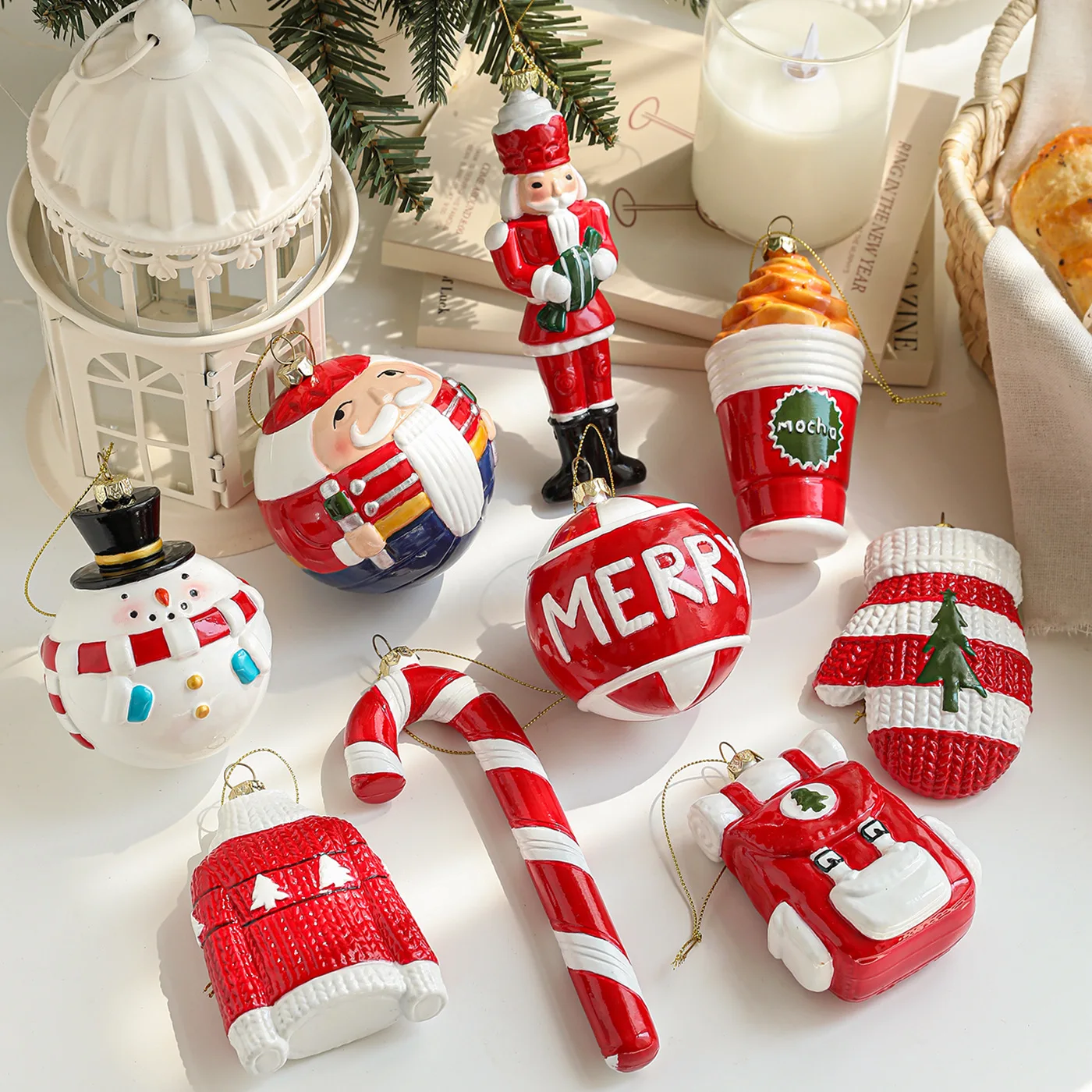 

6PC New Christmas Ball Pendant Plastic Santa Clause Sweater Candy Cane Soldier Decorations Navidad Party Gifts Xmas Baubles