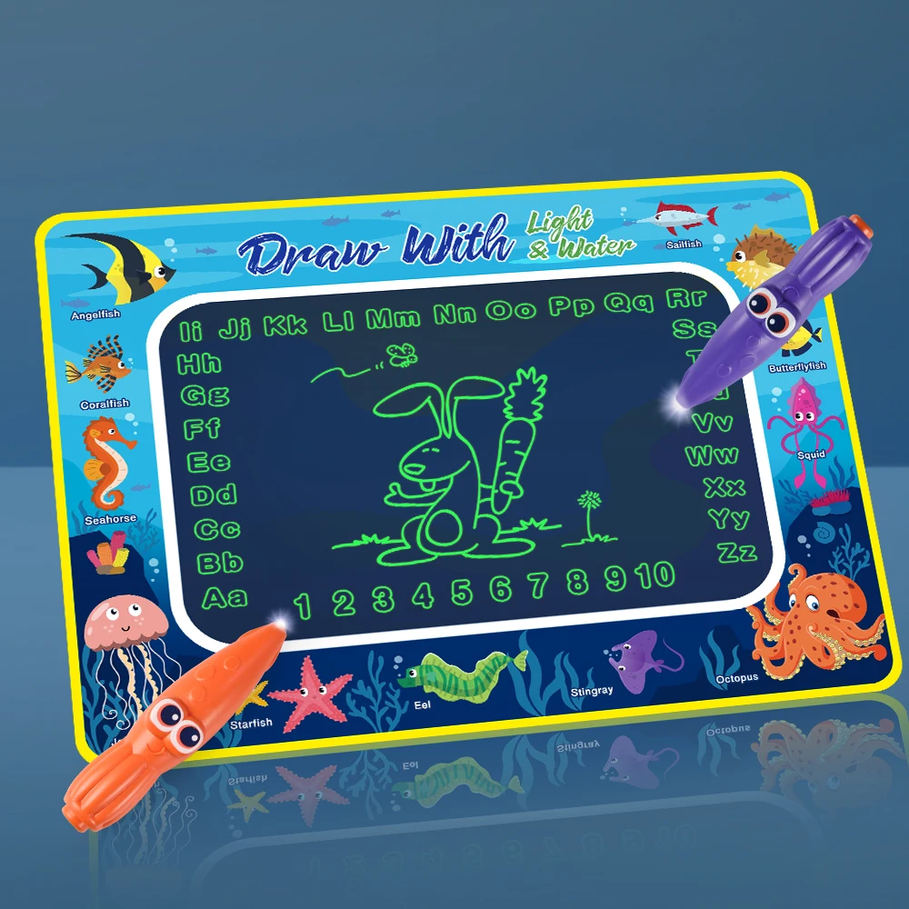 2023 New Arrivals Magic Water Drawing Mat with Fluorescent Pen Painting Board Early Educational Toys Montessori Toys for Kids
