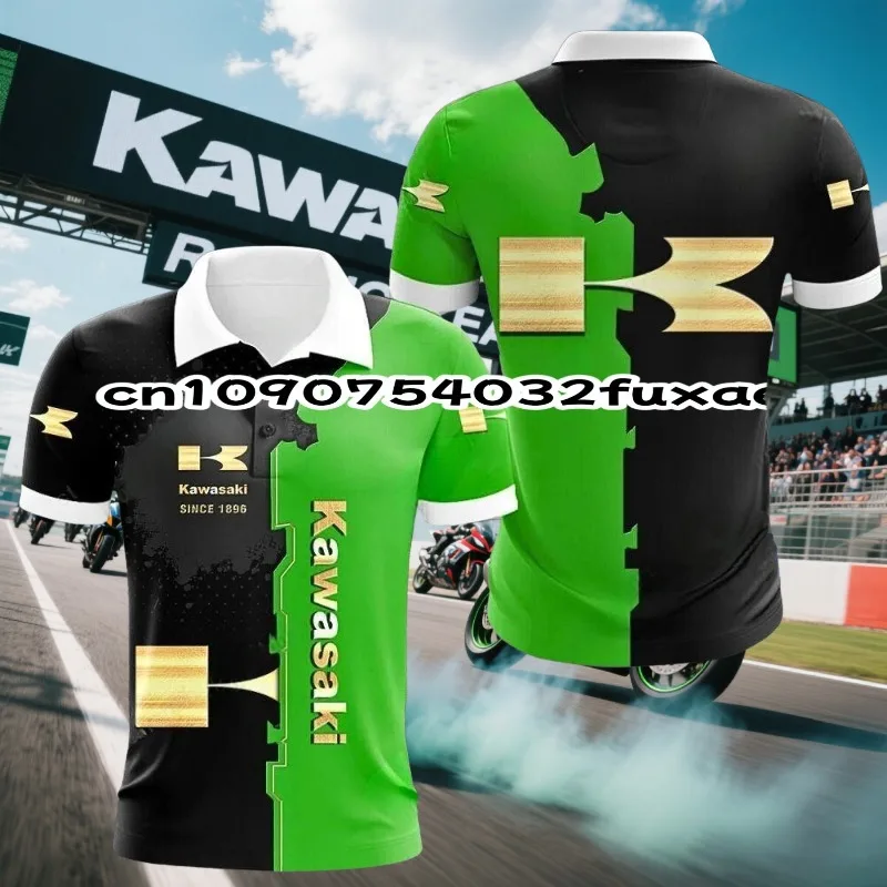 

Summer Men's 3D Printed Kawasaki Motorcycle Polo Shirt Men Street Casual Sports Fashion Button Polo Top
