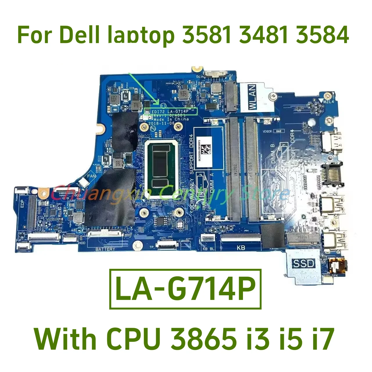 LA-G714P è adatto per la scheda madre del laptop Dell 3781 3581 con 3865 I3 I5 I7-7TH/8TH CPU Test OK Shipping