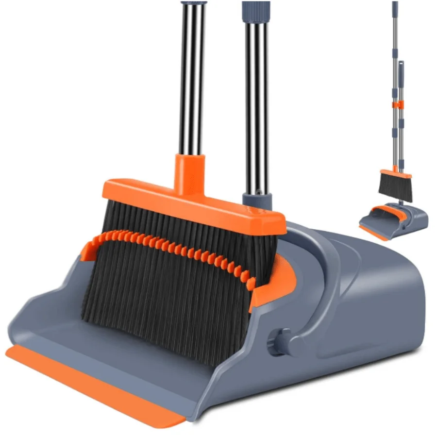 

Upgraded Broom And Dust Pan Set, Large Size, With Long Handle, Upright, Ideal For Indoor And Outdoor Garage Kitchen Room Office Lobby Use (Blue)