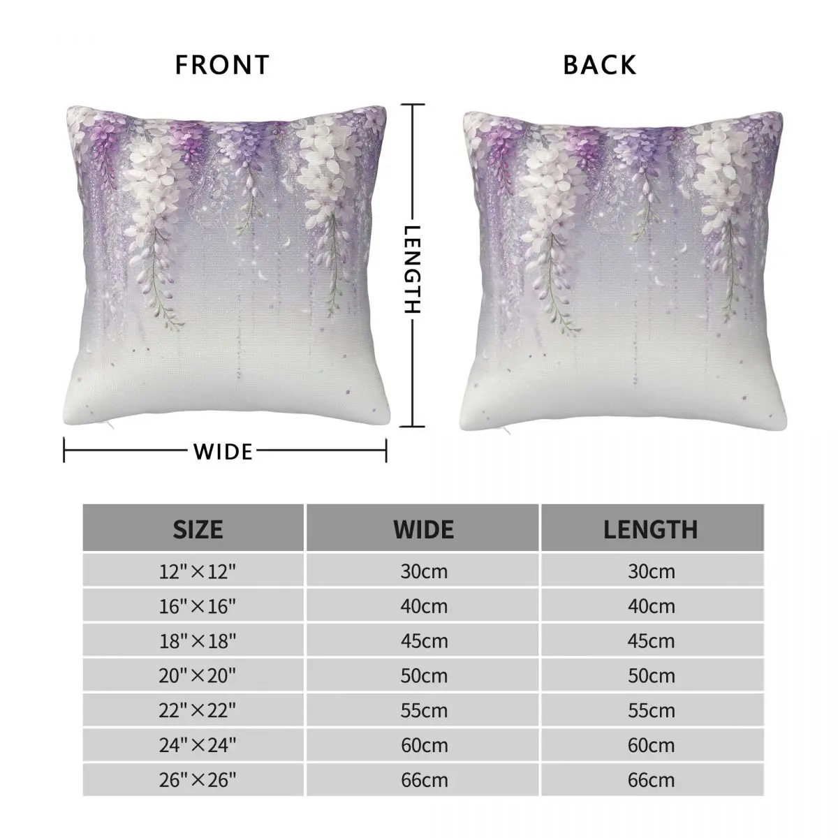 Wisteria Elegance Square Pillowcase Polyester Linen Velvet Creative Zip Decor Bed Cushion Case 45x45