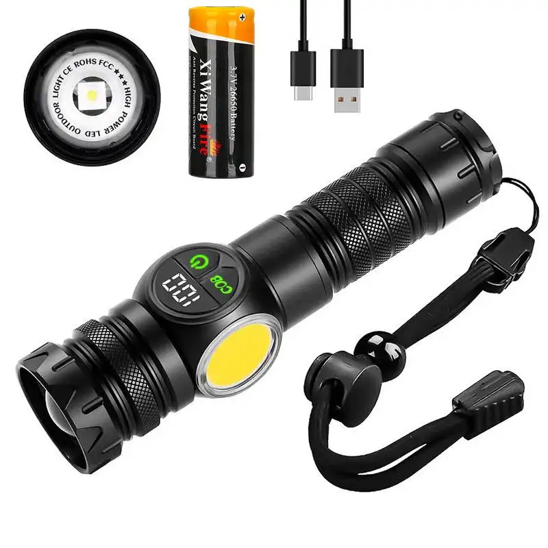 

50W High Power Led Flashlight Type-c Rechargeable Tactical Torch with Tail Magnet Long Range Spotlight Camping Emergency Lantern