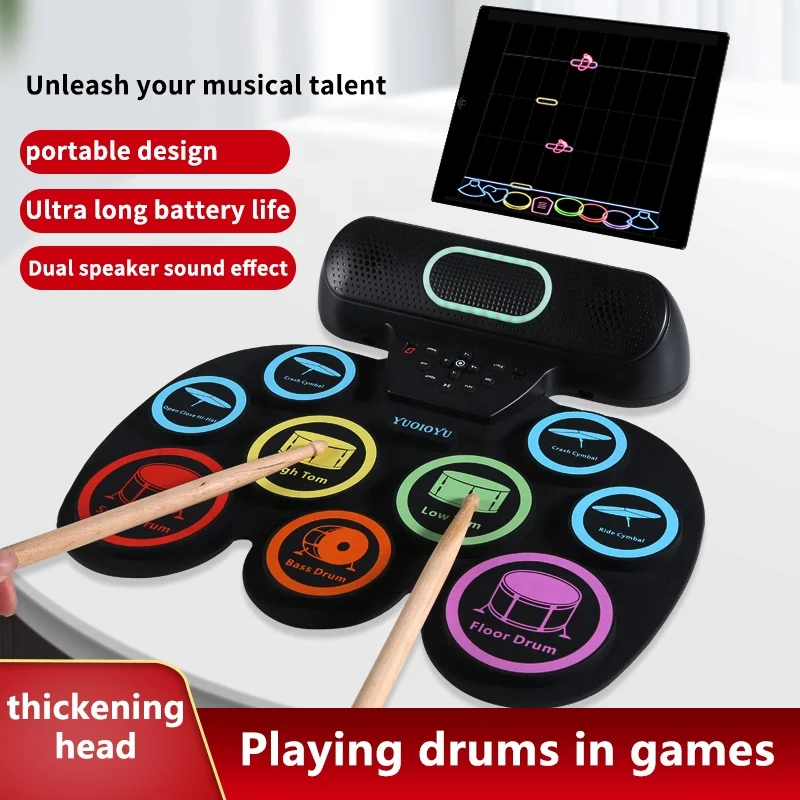 Manufacturer hand rolled electronic drum silicone foldable portable home professional jazz drum instrument