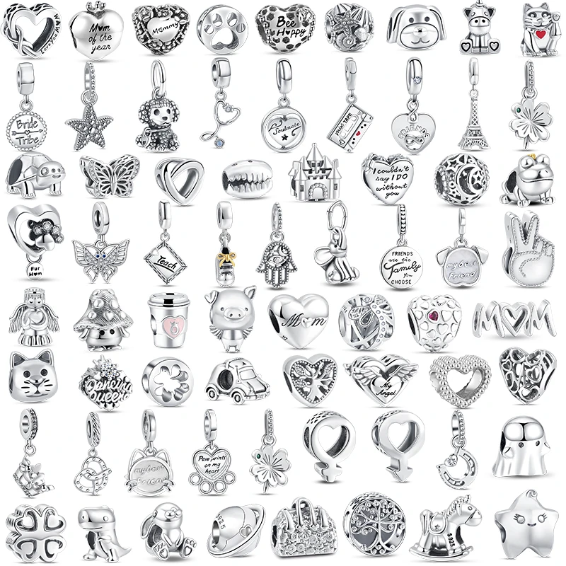 

Real 925 Silver Simple Charms Fit Original Pantaro Paw House Women DIY Fine Beads Amulet Jewelry Bracelet Pendants Making