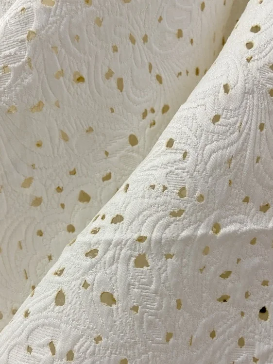 

White Pure Cotton Burned Flower Embroidered Fabric Spring Autumn Clothing Material Fabric for Women's Skirts