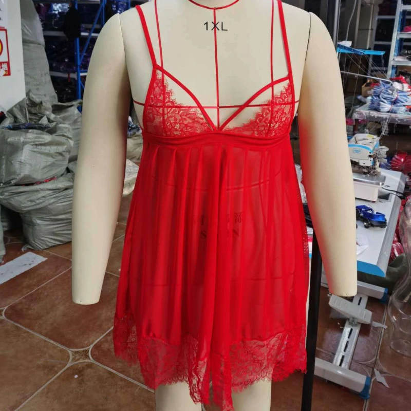 Conjunto de lencería de talla grande para mujer, pijama de 2 piezas, ropa femenina de encaje con huecos, camisón Sexy con cuello Halter, traje para casa