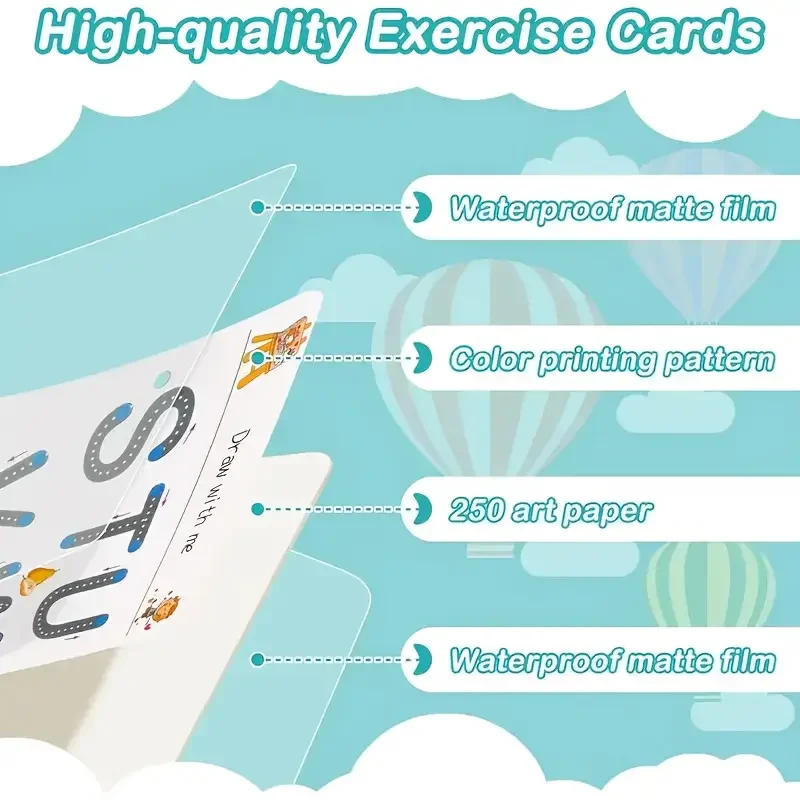 Cuaderno de ejercicios de escritura de 48 páginas: libro de actividades de práctica de seguimiento y control de bolígrafo interactivo con páginas limpiables, duradero para edades de 3 a 8 años