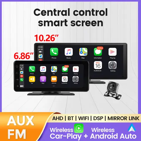 Universal Car Radio Screen Wireless Carplay Android auto Multimedia Video Player Monitor Dashboard Rearview Cam AUX TF FM DSP