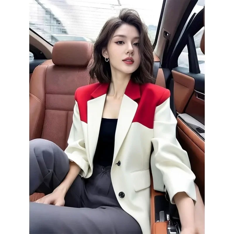 

Кардиган с длинным рукавом, повседневный модный топ, женский пиджак контрастного цвета с лацканами