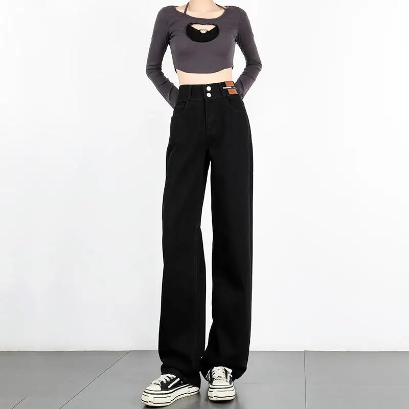 

Женские джинсы с высокой талией и широкими штанинами, свободные, прямого кроя, длиной в пол, для весны и осени, с эффектом стройности и драпировки