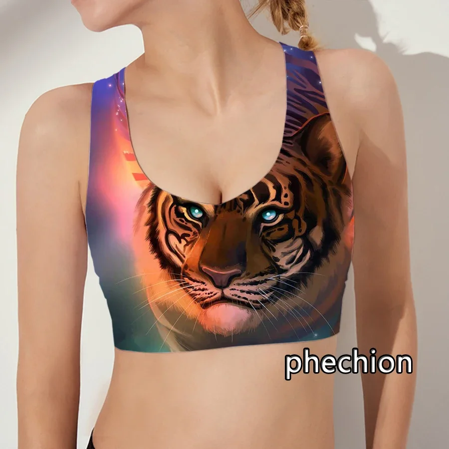 phechion New Fashion Women Animal Tiger 3D Printed Casual Sports Bra Novelty Sporting Hip Hop Summer Tanks Tops V04