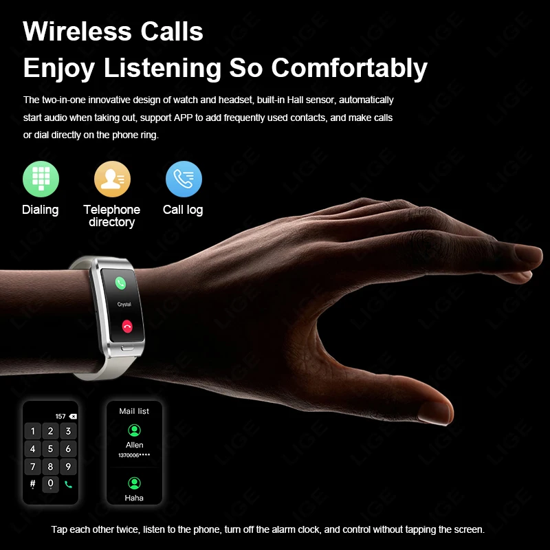 New LIGE 2 in 1 Smart Watch Man With Earbuds smartwatch TWS Bluetooth Earphone Music Heart Rate Health Monitor Sports SmartWatch