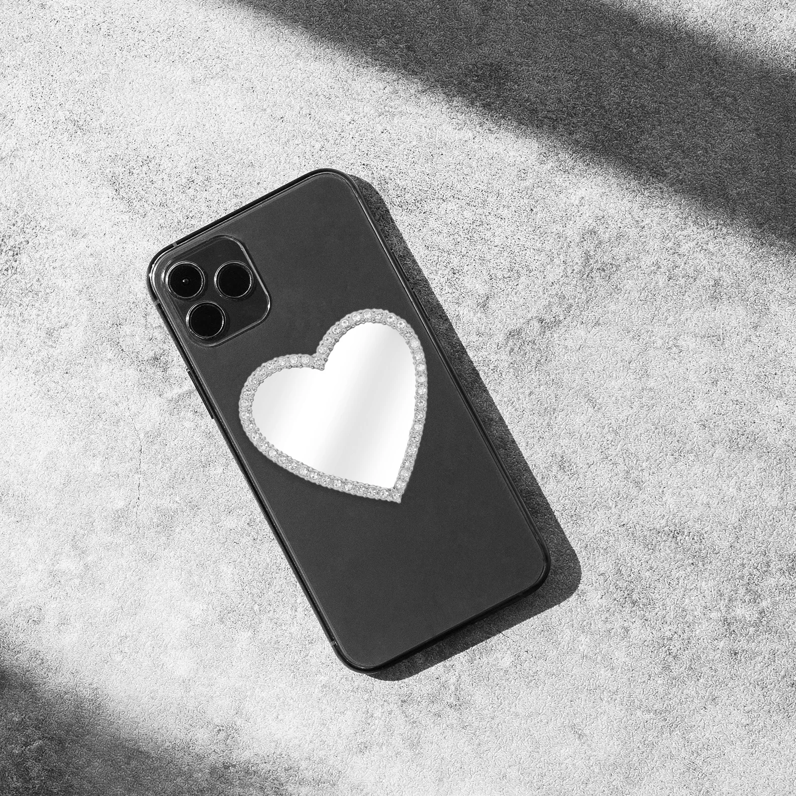 6Pcs Heart Mirror Phone Case Rhinestone Stick-on DIY Phone Charm Portable Makeup Mirror Pocket Size Handheld Vanity Accessories