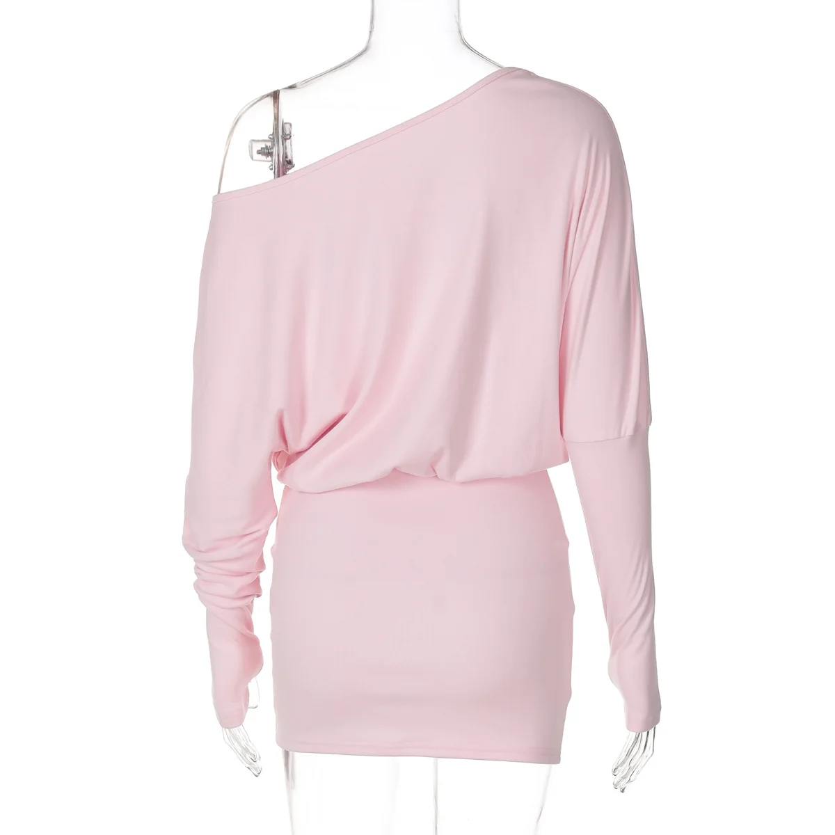 Woman Clothes Diagonal Collar Long Sleeve Package Hip Short Dress Streetwear Black Pink High Waist Tunics Slim Party Dresses