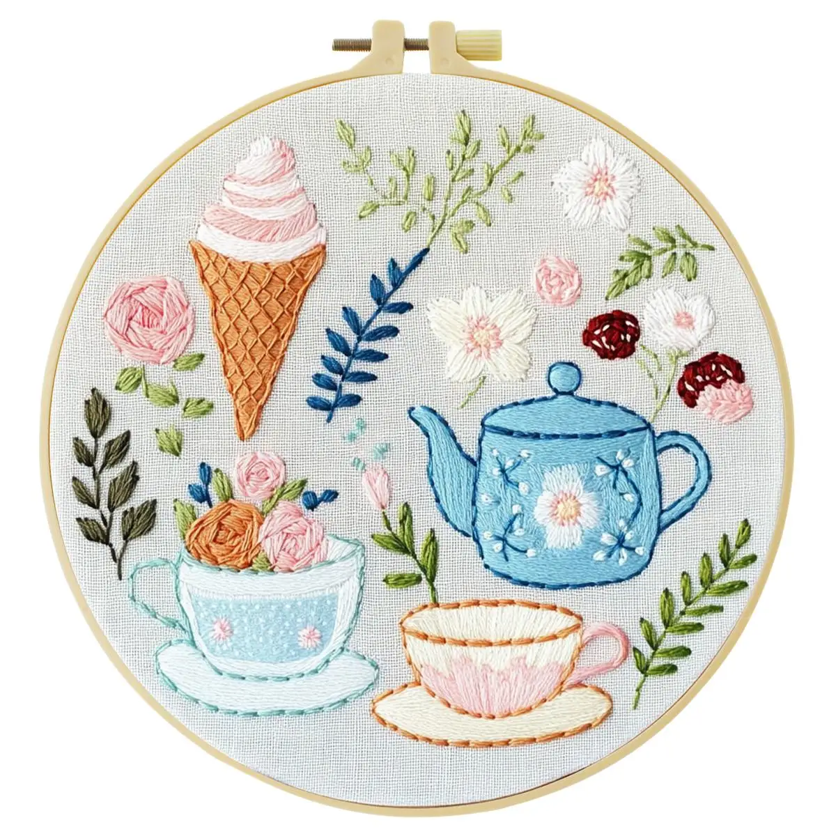 1 Stück 20X20CM/15X15CM 7,87/6,3 Zoll Nachmittagstee Stickerei Starter-Kit DIY-Kit DIY-Stickerei-Set für Anfänger – Detail 3