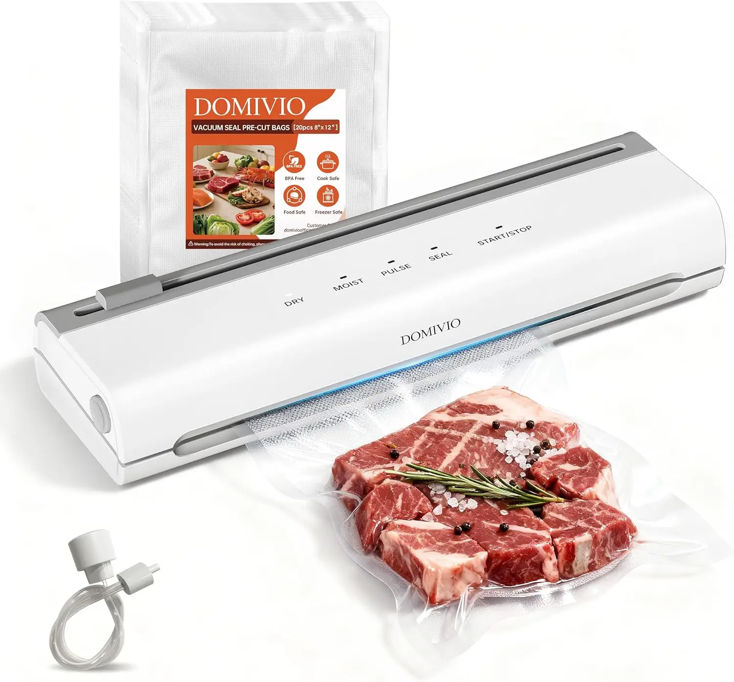 

5-in-1 Vacuum Sealer with Built-In Cutter, BPA-Free Bags, Dry & Moist Modes, Compact Food Saver for Meal Prep and Freezer