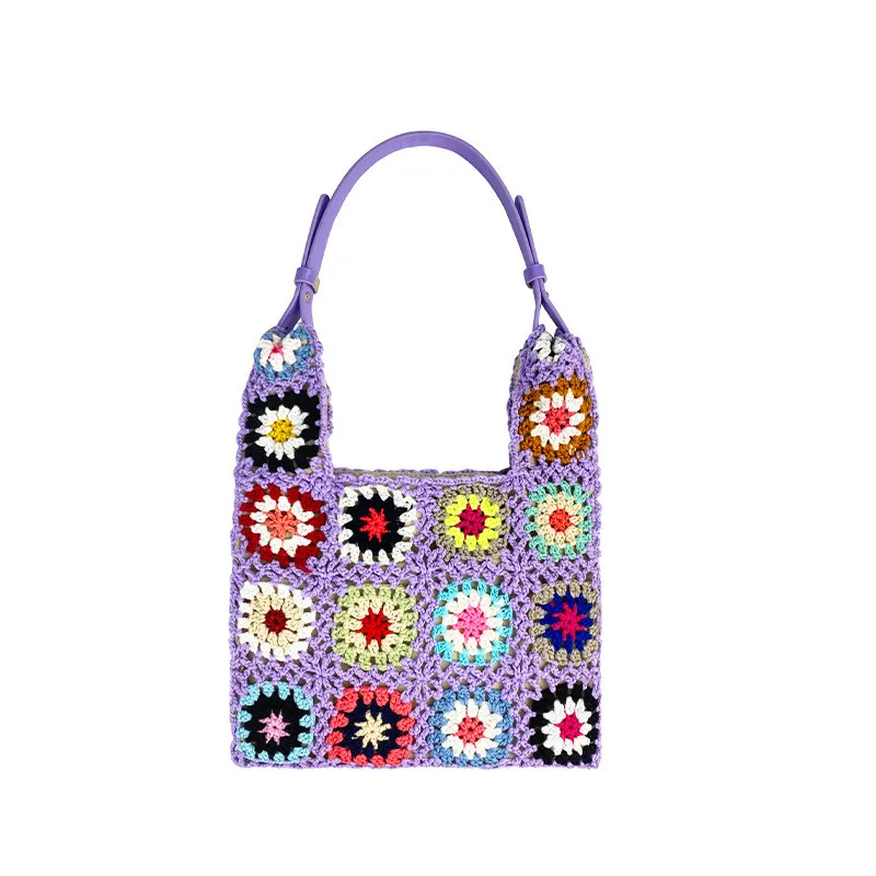 Bohemian Paisley Crochet Women Shoulder Bags Knitting Large Tote Bag Casual Lady Handbags Shopper Purses Summer Beach Bag