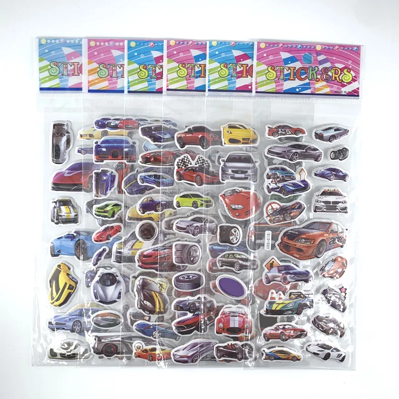 12 Sheets/Set Cartoon Car Sticker 3D Bubble Stickers Scrapbooking for Kids Home Decor Diary Notebook Label Toy