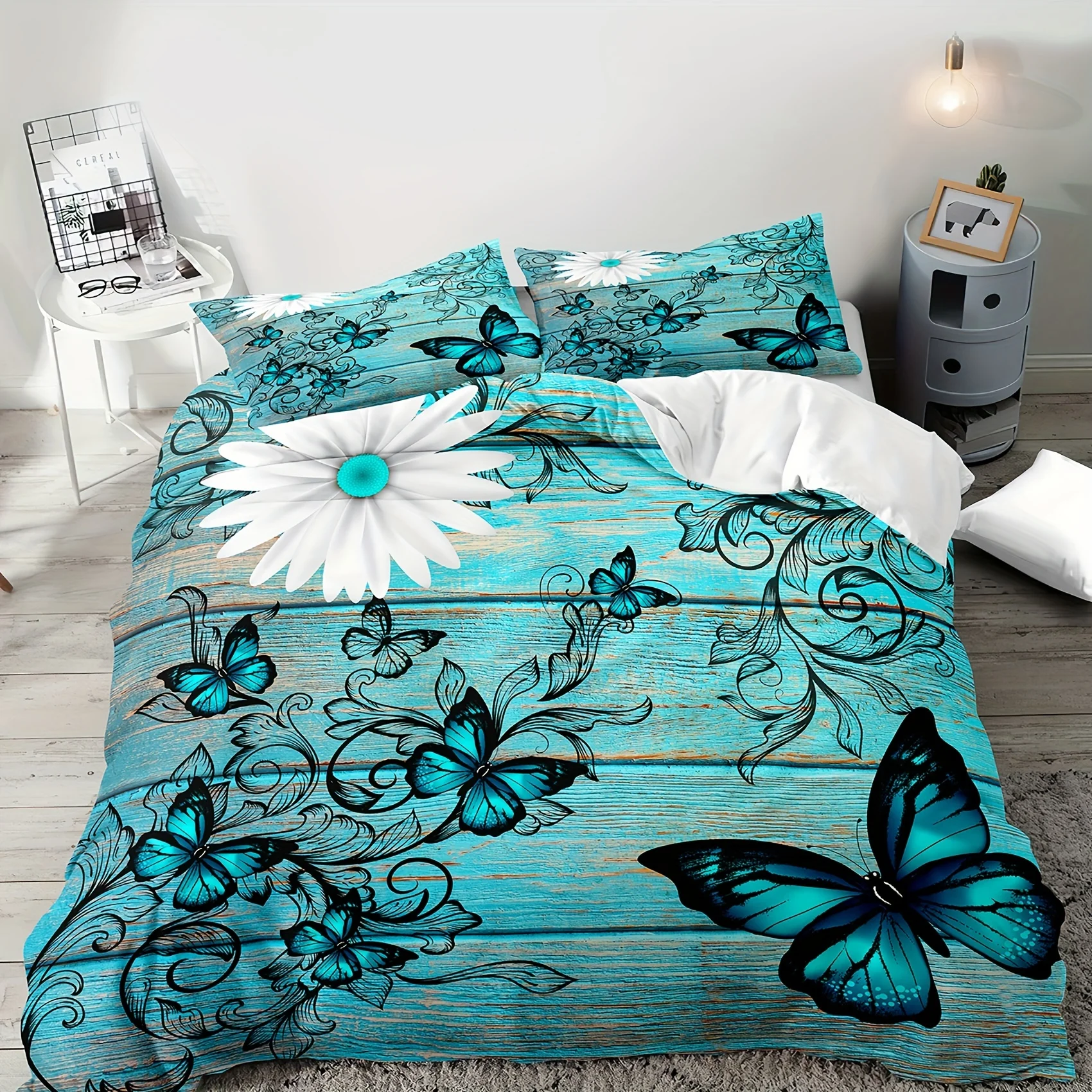 Blue Butterfly Duvet Cover Set Multi Size Quilt Cover Queen Size Bedroom Bedding Decoration Machine Washable Adult Boy Girl Bedroom