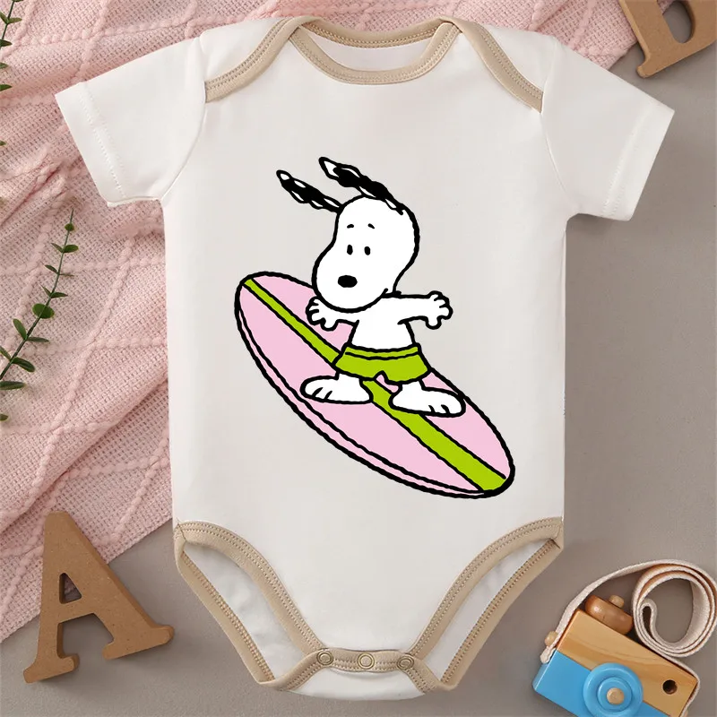 

MINISO Snoopy Surfing 100% Cotton Jumpsuit Print Baby Cloths Onesie Bodysuit for 0 To 12 Months Newborn Best Gift for Baby