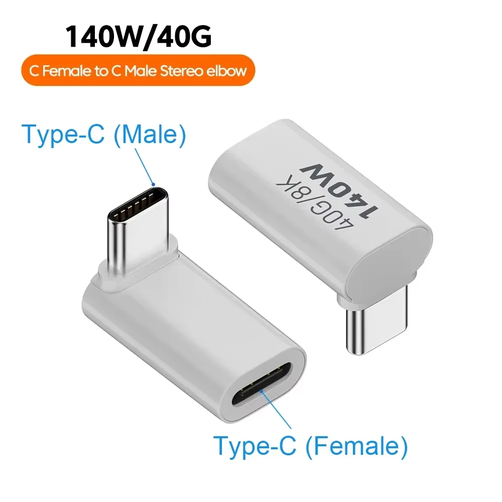 NNBILI 140W 40Gbps OTG Typ-C-Adapter 90 Grad USB-C auf Typ-C Schnelllade-USB3.1-Datenübertragungsadapter für iPhone 15 Macbook