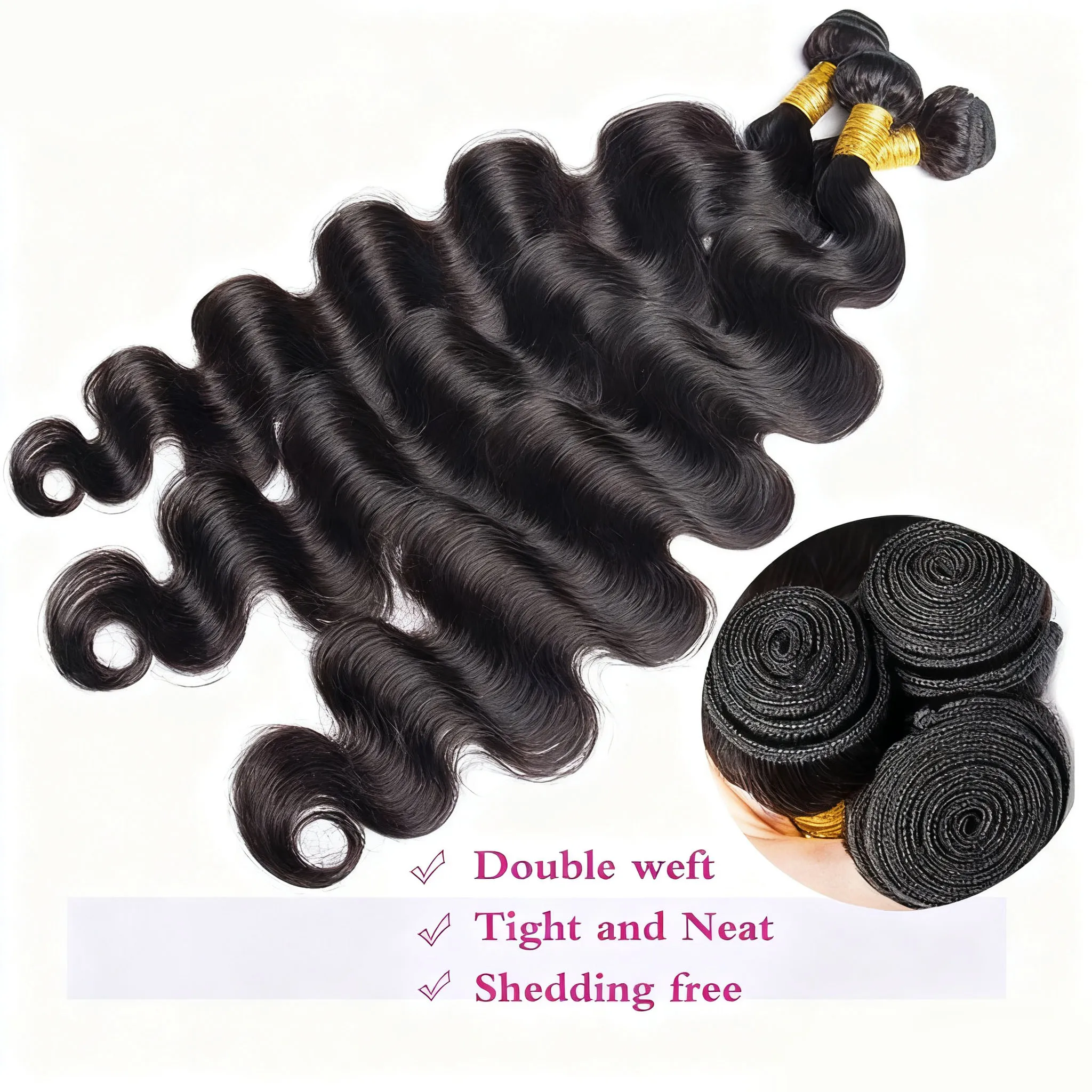 

Lakeisha Natural Black Human Hair Remy Bundle Extensions 30 Inches Body Wave 3/4/5 Bundles Brazilian Double Natural Water Weave