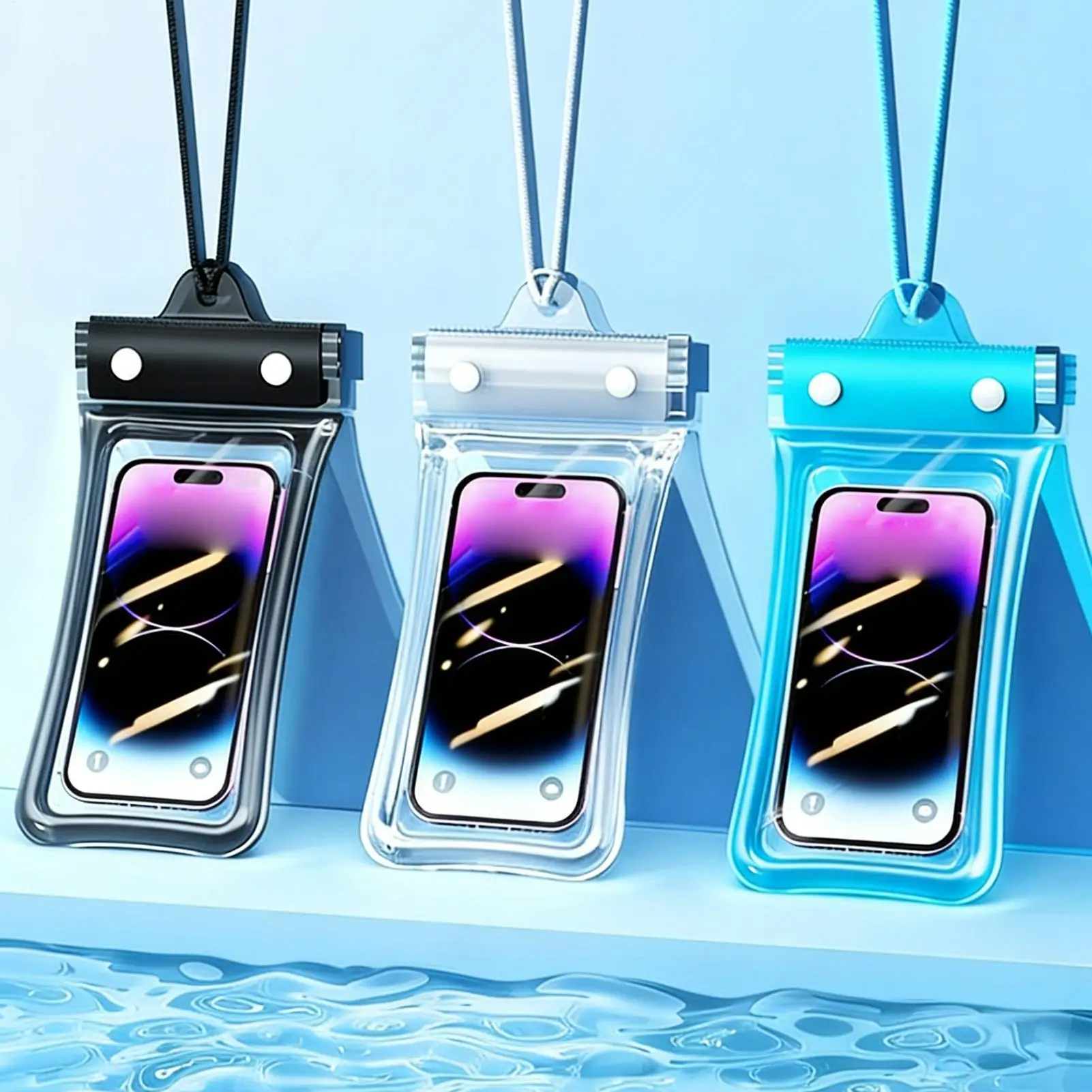 Transparent Waterproof Phone Case Touch Screen Under 6.8inches Mobile Phone Cover with Lanyard Phone Sealed Bag   Universal