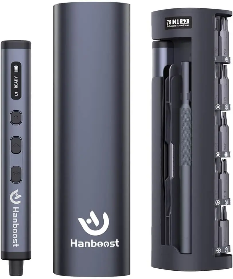 Hanboost 78-in-1 Precision Electric Screwdriver Set, 5 Torque Levels & 200 RPM, Type-C Rechargeable Mini Power Screwdriver with