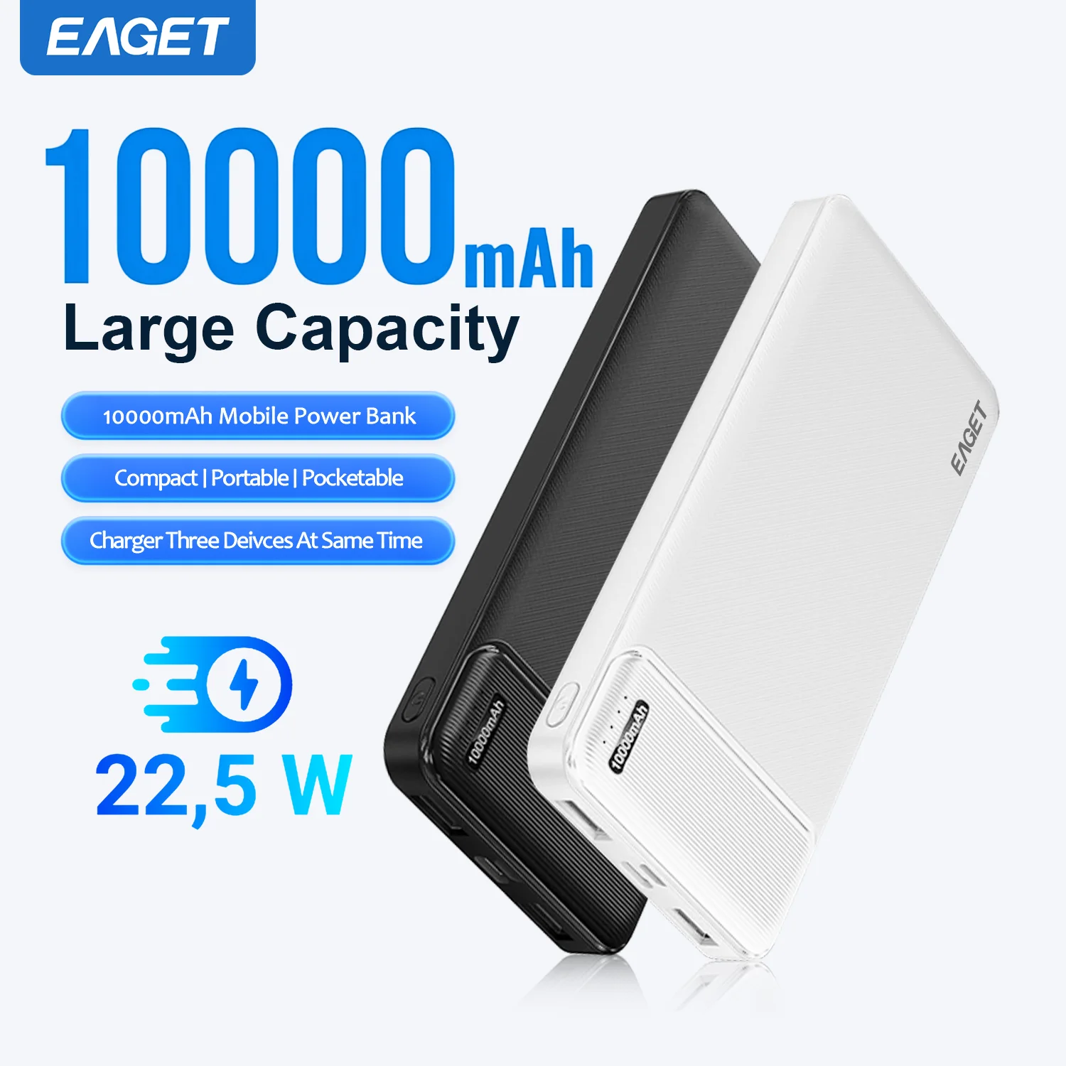 Eaget 10000 мАч Power Bank 22,5 Вт PD Powerbank с быстрой зарядкой Портативное зарядное устройство для iPhone 16Pro 15 14 13 Xiaomi Poco