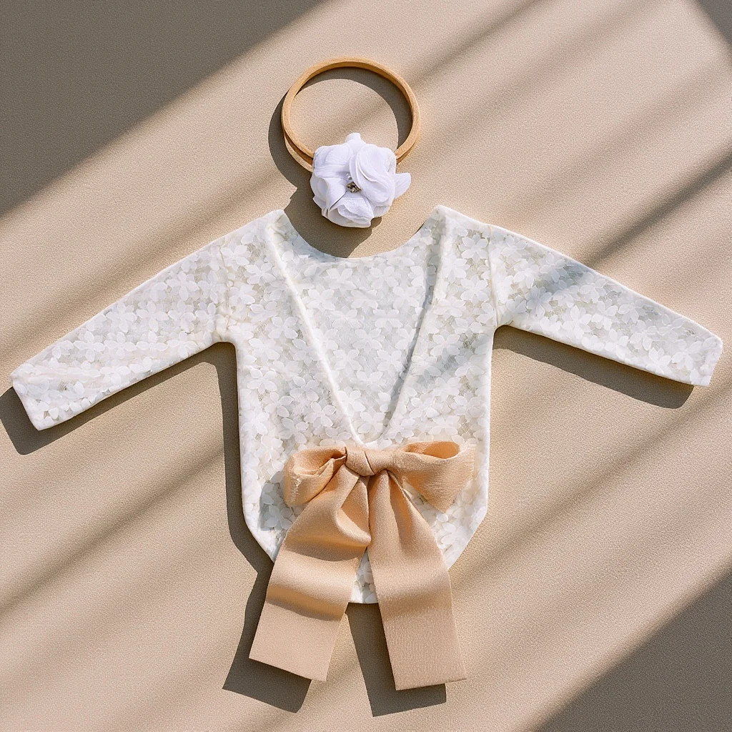 

1 set Newborn Photography Props Baby Girl Romper Set Lace Outfit Headband For 0-6 Months Easter Christmas Birthday Halloween