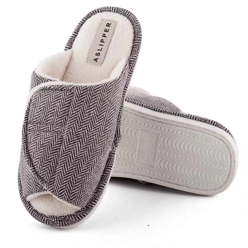 Comfy Open Toe Slippers for Swollen Feet Adjustable Velcro Indoor Non Slip House Shoes