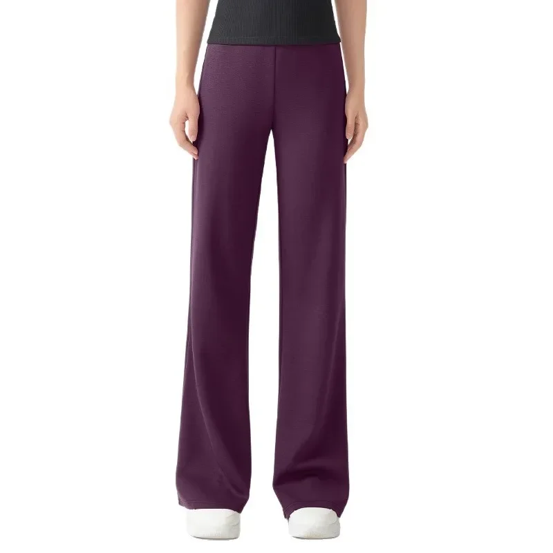 

Women Elegant Purple Wide Leg Trousers High Waist Solid Color Loose Casual Office Pants For All Seasons