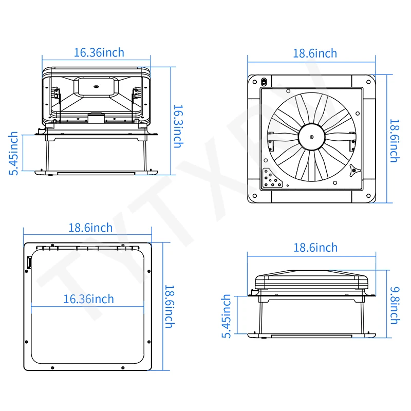 12V 16 Inch 400mm RV Roof Vent Electric Ceiling Exhaust Fan 6 Speeds Adjustable with LED Light & Rain Sensing RV Vent Fan Window view 5