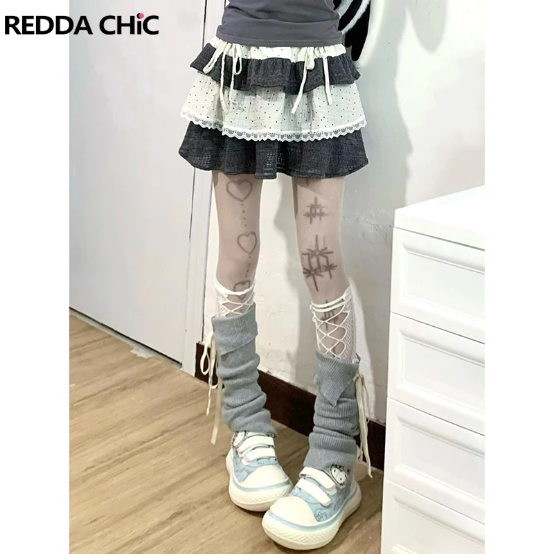 

ReddaChic Мини-ярусная юбка в горошек в стиле ретро, лоскутная кружевная цветная юбка с рюшами и бантом, эластичная талия, женская летняя одежда